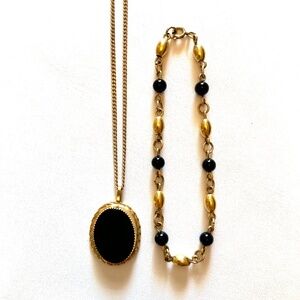 Vintage Black Onyx Necklace and Bracelet Set